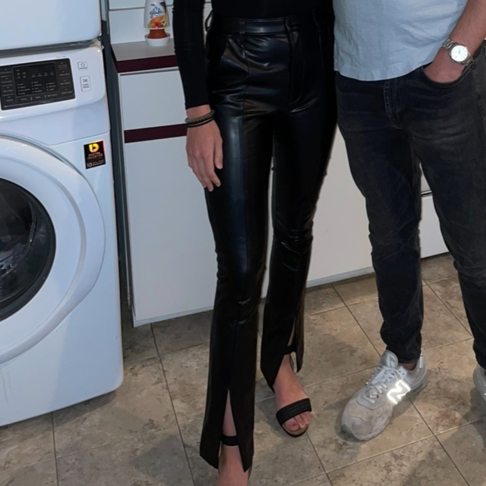Abercrombie & Fitch Black Faux Leather Split-Hem Pants